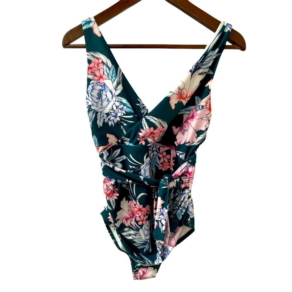 PINKBLUSH Maternity Bathing Suit Floral Green Ivory Pink Blue Women’s Size Small
